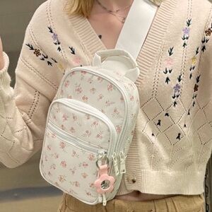 Floral White Crossbody Strap Bag